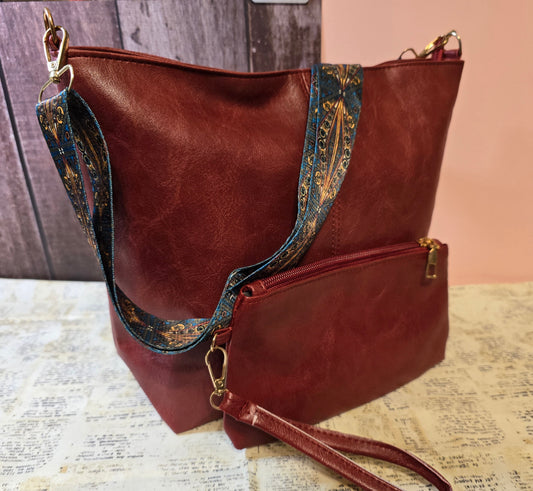 Guitar Strap Bag + Makeup Bag - Chestnut Brown