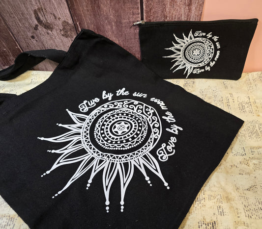 Black Canvas Tote + Makeup Bag - Sun/Moon