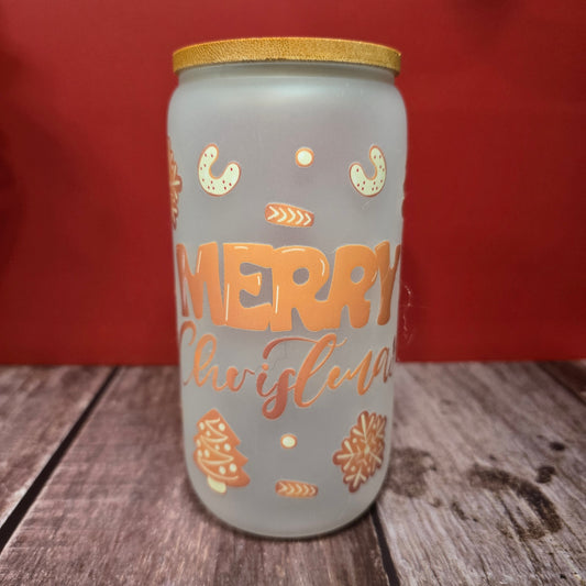 Christmas 16 oz Frosted Glass Cup - Gingerbread